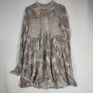 Free People Tea Combo Boho Paisley Lace Tunic Top Long Sleeve